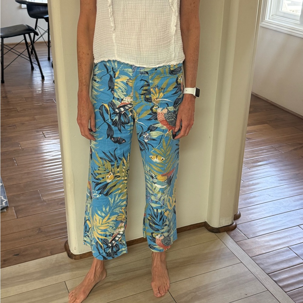 Anthropologie Colette  pants! Vibrant blue tropical pattern! Fun and flirty.